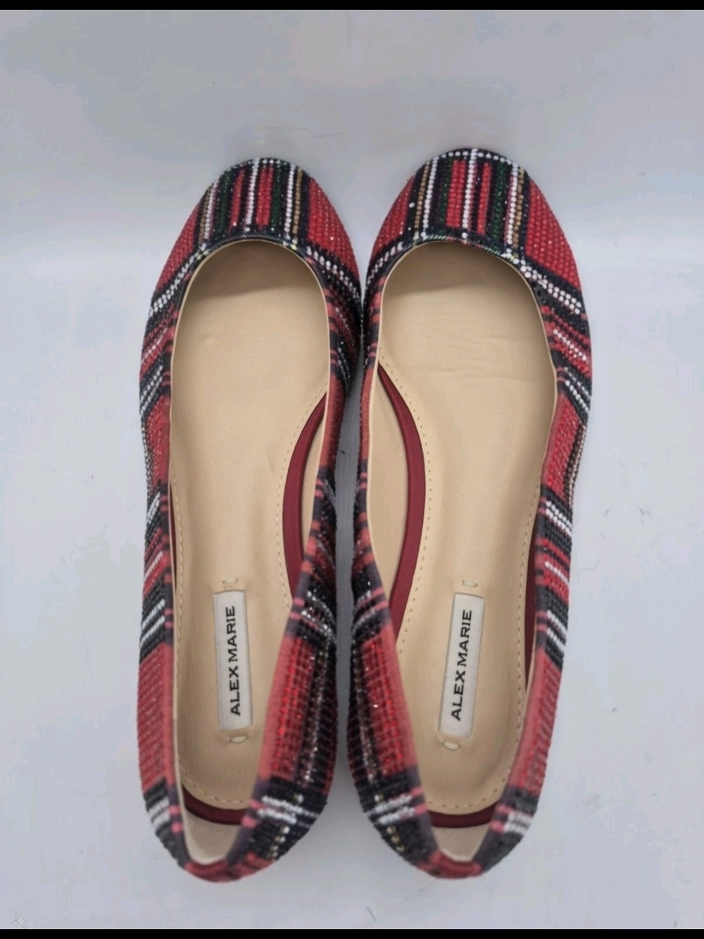 Alex Marie Red Plaid Rhinestone-Studded Ballet Flat - Picture 3 of 9
